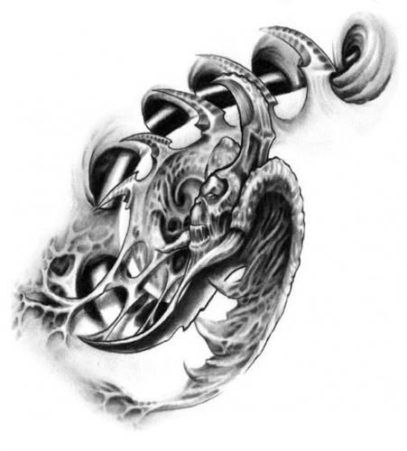 Biomechanka demon wzór tatuażu