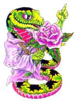 Zielony wąż i róża wzór tatuażu