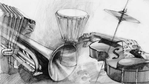 Instrumenty muzyczne wzór tatuażu