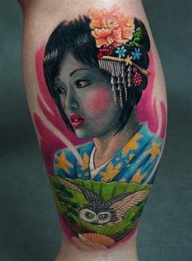 Japonka tatuaż w kolorze