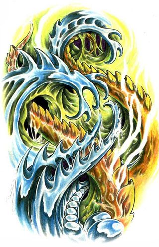 Kolorowy wzór tatuażu biomechanika