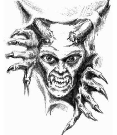 Potwór z rogami wzór tatuażu