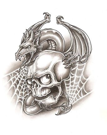 Smok i czaszka wzór tatuażu