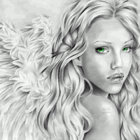 Anioł z zielonymi oczami tatuaż wzór