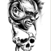 Głowa diabła i czaszka wzór tatuażu