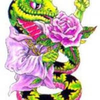 Zielony wąż i róża wzór tatuażu