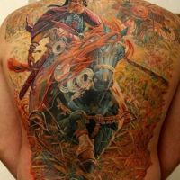 Wojownik na koniu tatuaż kolor