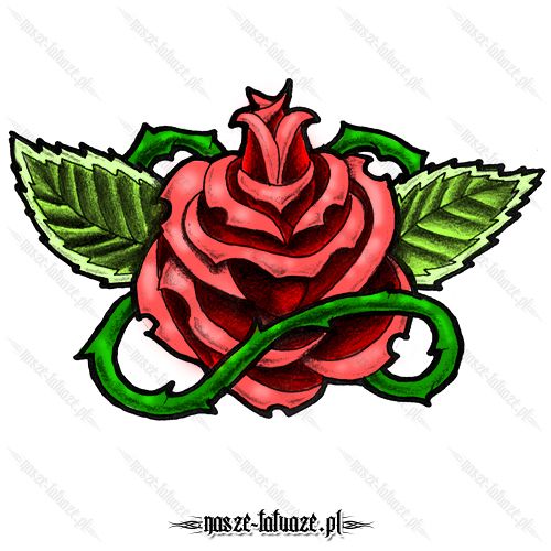 Czerwona róża z liśćmi