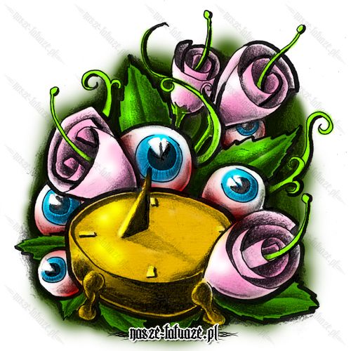 Różowe kwiaty i zegar