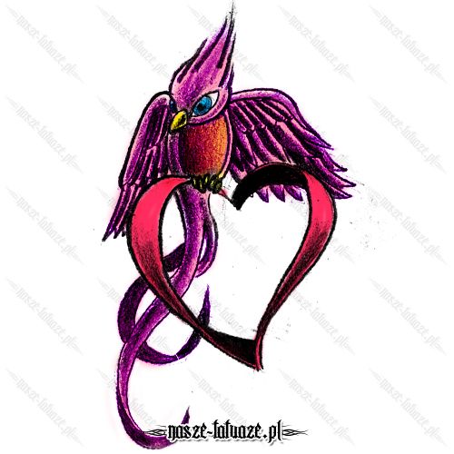 Różowy ptak z sercem