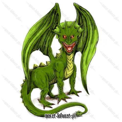 Zielony smok z czerwonymi oczami