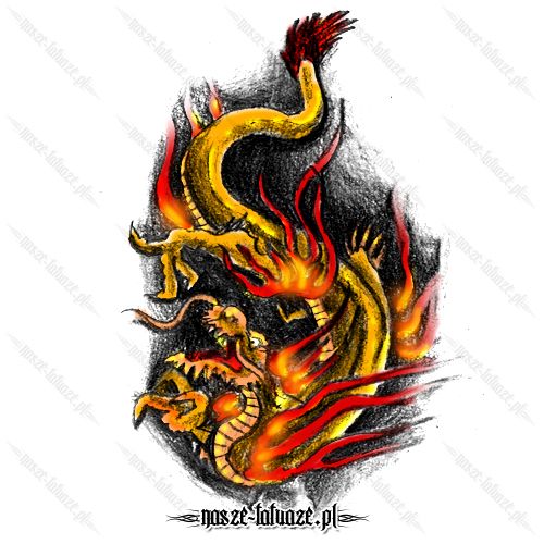 Złoty smok w ogniu